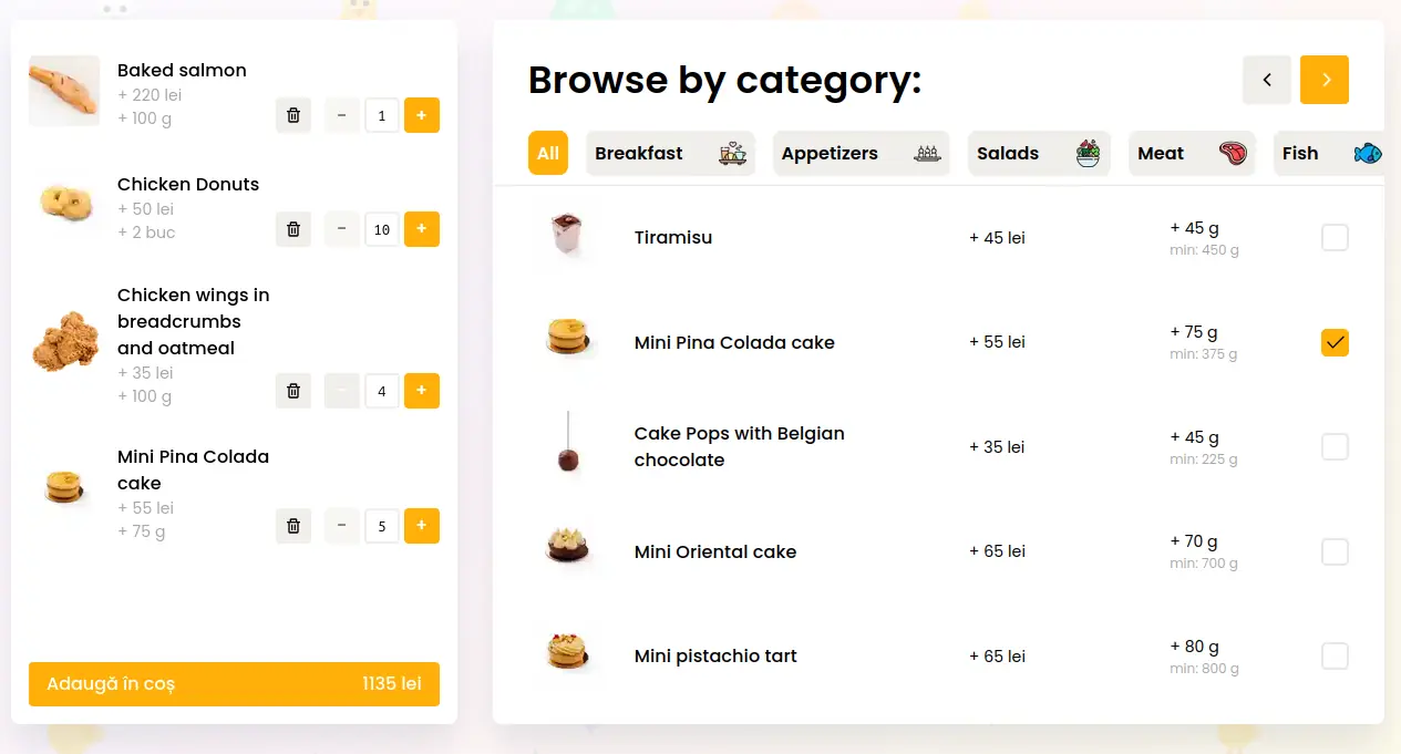 Custom box builder interface for assembling personalized meal boxes